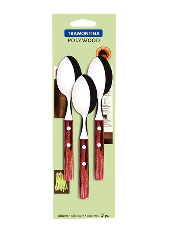 

Tramontina 3-Piece Stainless Steel Tea Spoons Set with Treated Polywood Handle, 21107370, Red