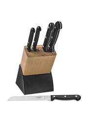 Tramontina 6-Piece Ultra Corte Stainless Steel Cutlery Set with Wooden Block Antibacterial Handles, Black/Beige/Silver
