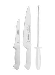 Tramontina 3-Piece Stainless Steel Premium Knife Set, Silver/White