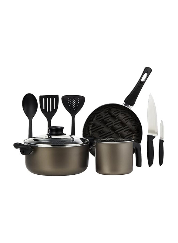 

Tramontina 9 Piece Lead-Colored Aluminium Cookware Set with Interior and Exterior Starflon Max PFOA Free Non-stick Coating, BR000790461, Multicolour