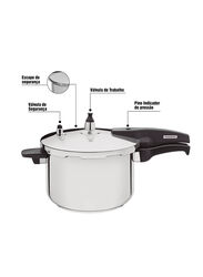 Tramontina 22cm Allegra Stainless Steel Round Pressure Cooker with Tri-Ply Base, 6 Litres, Silver