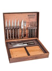 Tramontina 15-Piece Stainless Steel Complete Bbq Knives Set with Polywood Handles and Cutting Board, Multicolour