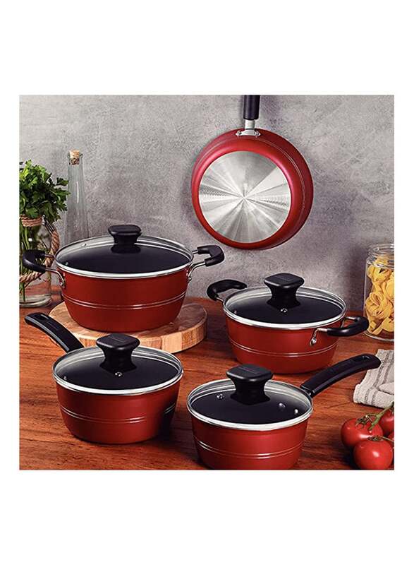 Tramontina 5-Piece Sicilia Non-Stick Material Round Cookware Set with Lid, Red