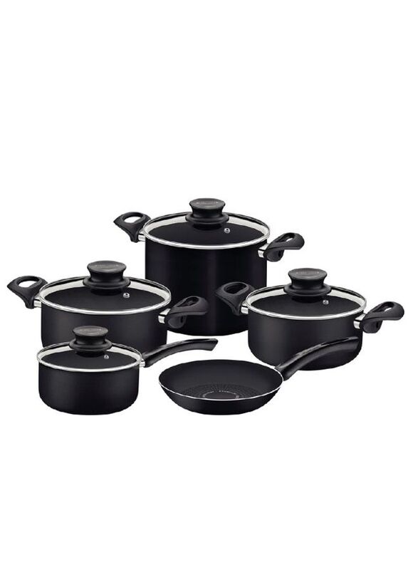 Tramontina 9-Piece Aluminium Non-Stick Starflon Excellent Coating Round Cooking Pots and Pans, Black