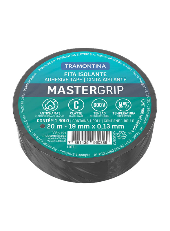 

Tramontina 19mm Flame Retardant Class C Electrical Tape, 57545002, Black