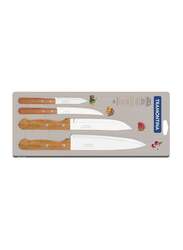 Tramontina 4-Piece Stainless Steel Kitchen Knife Set, Brown/Silver