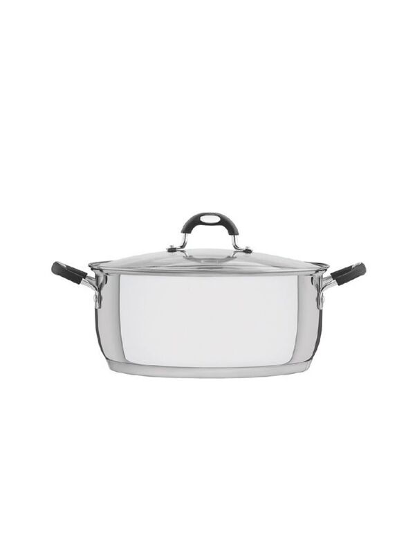 Tramontina 28cm Stainless Steel Round Casserole with Glass Lid, 7.10 Litre, Silver