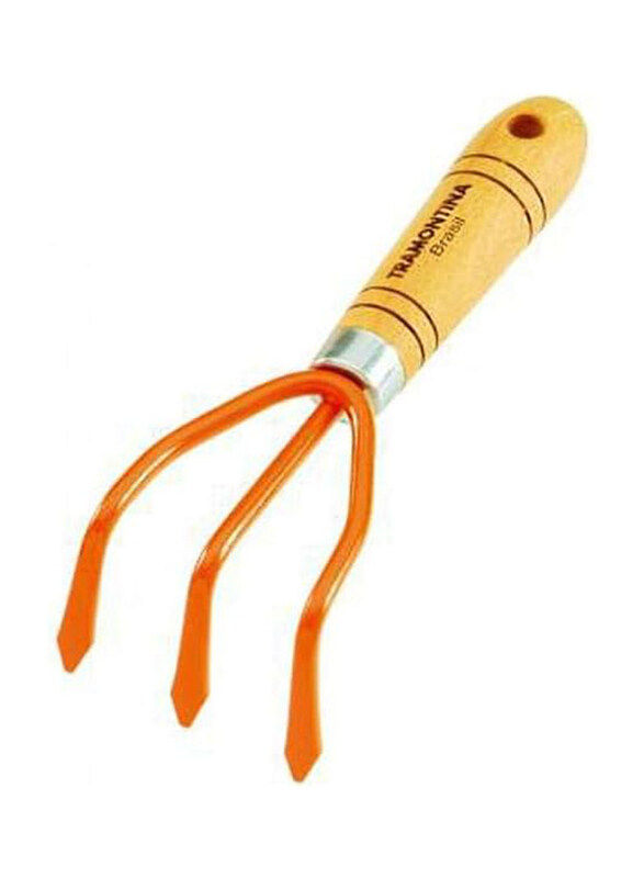 

Tramontina 3 Teeth Cultivator with Wood Handle, Orange/Beige