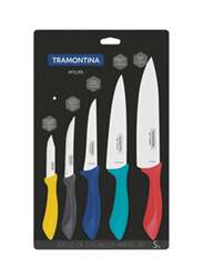 Tramontina 5-Piece Stainless Steel Afilata Knives Set, Silver/Blue/Red