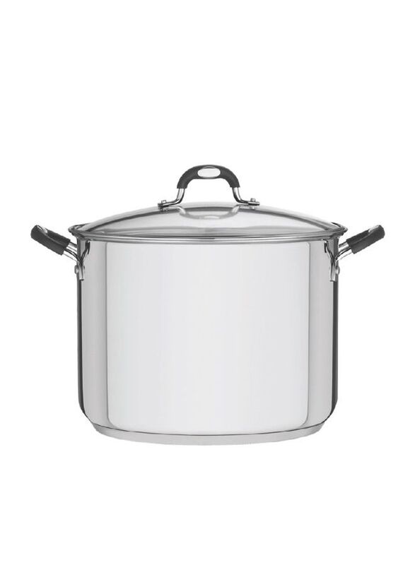 Tramontina 30cm Stainless Steel Round Stock Pot with Glass Lid, 15.40 Litres, Silver