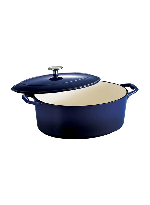 

Tramontina Series 1000 7-Quart Enamelled Cast Iron Oval Dutch Oven Pot With Lid, 80131/078DS, Blue