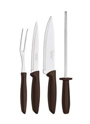 Tramontina 4-Pieces Stainless Steel Barbecue Knives Set with Sharpener, Brown/Silver