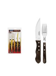 Tramontina 4-Piece Stainless Steel Churrasco Bbq Jumbo Serrated Edge Knives & Forks Set, Brown/Silver