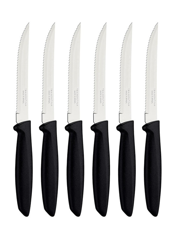 

Tramontina 6-Piece Plinus Steak & Fruit Knife with Stainless Steel Blades & Polypropylene Handles, Silver/Black