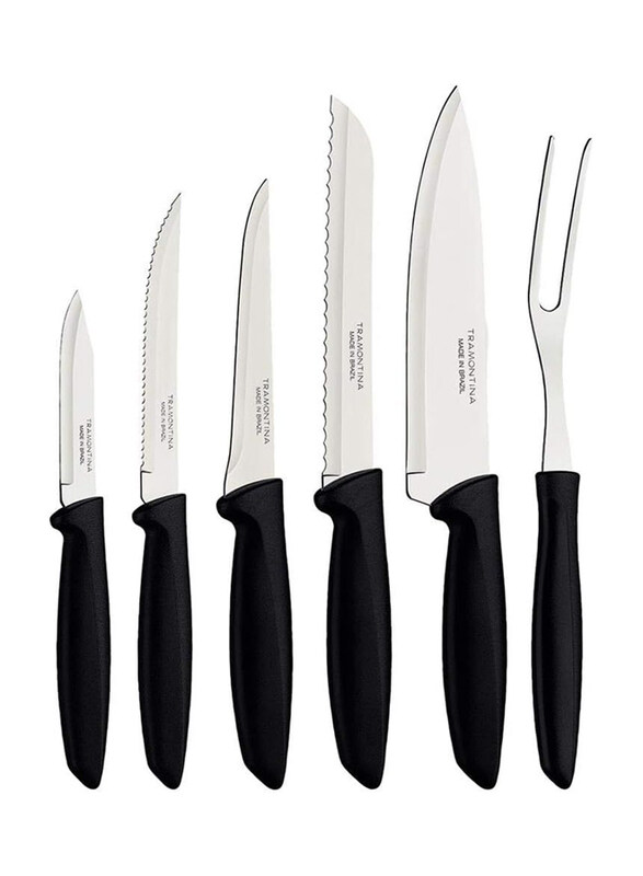 

Tramontina 6-Piece Professional Sharp Silver Tool Knife with Stainless Steel Blade Cutlery Set with Handle for Kitchen Chef, 23498, Silver/Black