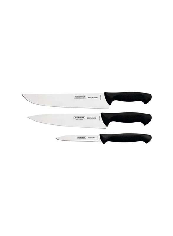 Tramontina 3/5/6-inch Premium Stainless Steel Chefs Knives Set, 3 Pieces, Black/Silver