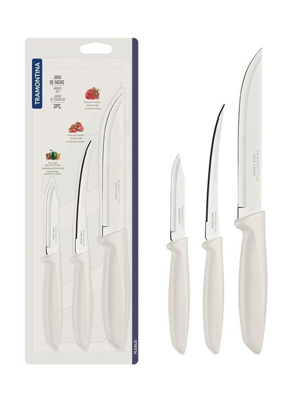 

Tramontina 3-Piece Stainless Steel Knives Set with Polypropylene Handle, 23498313, Silver/White