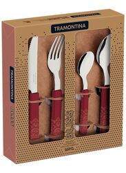 Tramontina 16-Piece Stainless Steel Cutlery Set with Polypropylene Mandala Design Handle, Red/Silver
