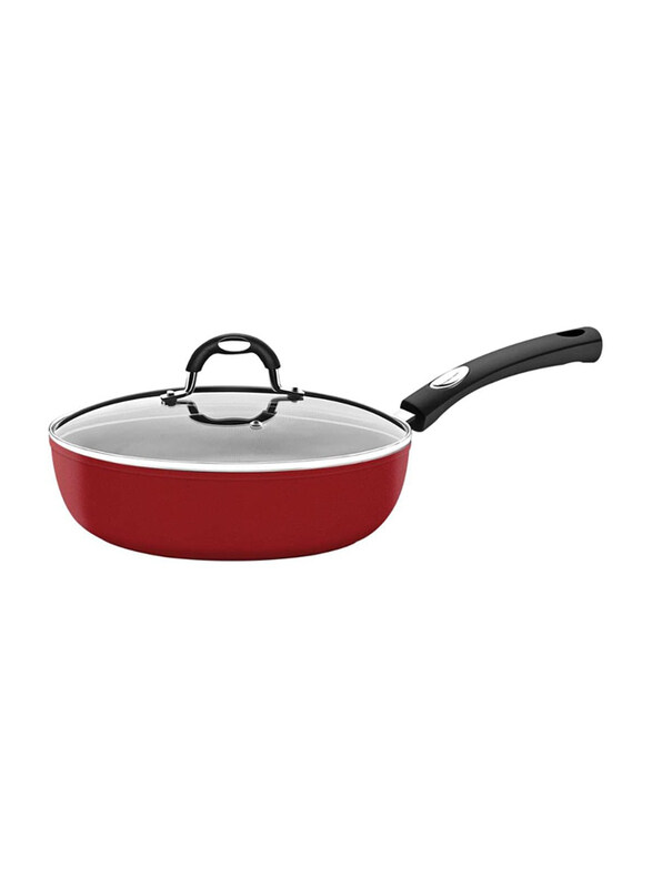 

Tramontina 24cm 2.7L Monaco Induction Aluminum Round Frying Pan with Lid, 10399/018, Red