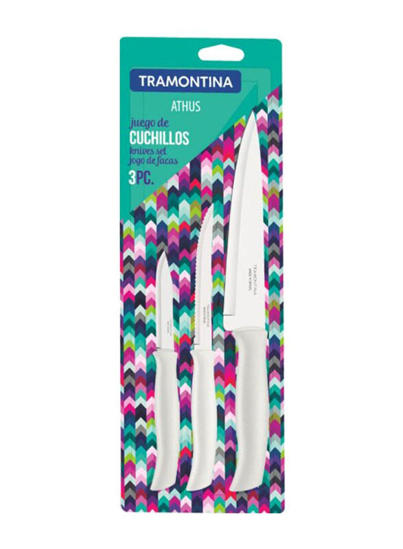 Tramontina 3-Piece Stainless Steel Cuchillos Knife Set, Silver/White
