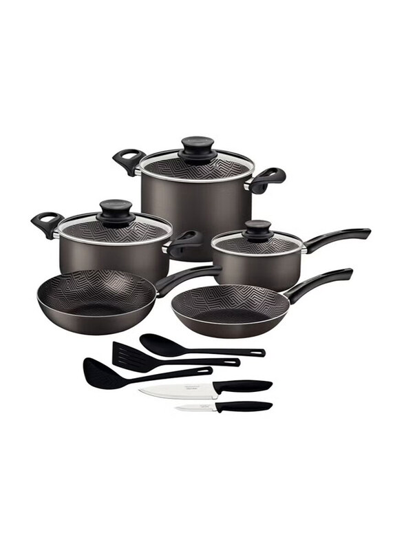 

Tramontina 13-Piece Paris Exterior Starflon Max PFOA Free Non-Stick Coating Round Lead-Colored Aluminium Cookware Set with Interior, 32 x 62.7cm, Blac