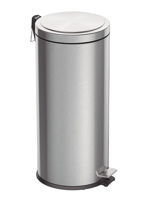 

Tramontina Brasil Plus Stainless Steel Scotch Brite Finish Pedal Trash Bin with Removable Internal Bucket Set, 30 Liter, Silver