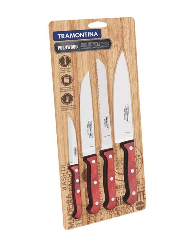 Tramontina 4-Piece Stainless Steel Polywood Cutlery Set, Brown/Silver
