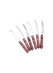 Tramontina 6-Piece Stainless Steel Polywood Steak Knife Set, Red/Silver