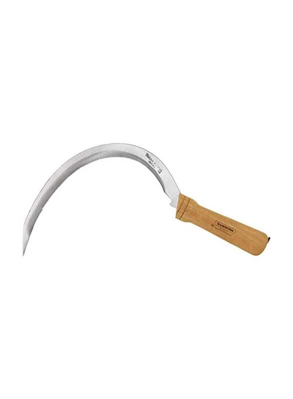 

Tramontina Steel Grass Hook with Serrated Teeth and Wood Handle, Silver/Beige