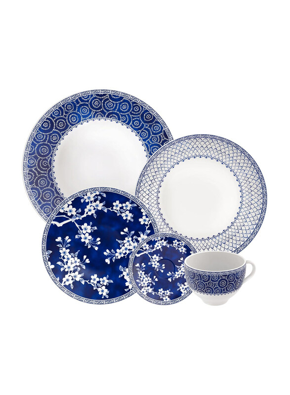

Tramontina 20-Piece Umeko Decorated Porcelain Dinner Set, White/Blue