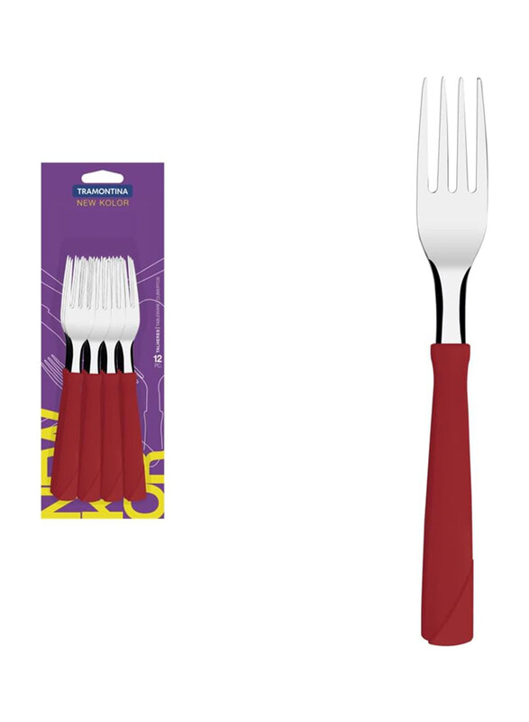 

Tramontina 12-Piece New Kolor Stainless Steel & Polypropylene Handle Table Forks Set, 23162970, Red
