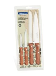 Tramontina 4-Piece Stainless Steel Kitchen Knives Set with Wooden Handle, Brown