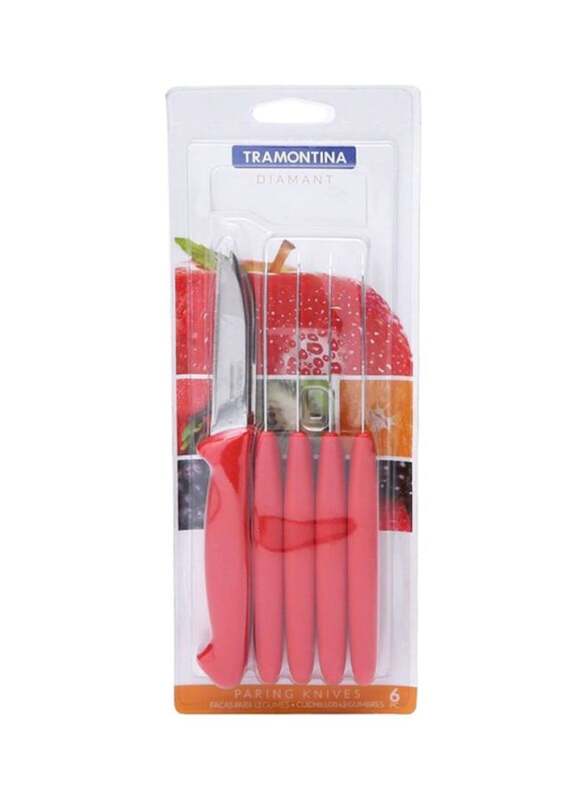 Tramontina 3-inch Diamant Paring Knife Set, 6-Pieces, Red/Silver