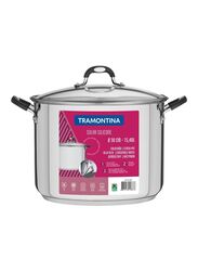 Tramontina 30cm Stainless Steel Round Stock Pot with Glass Lid, 15.40 Litres, Silver