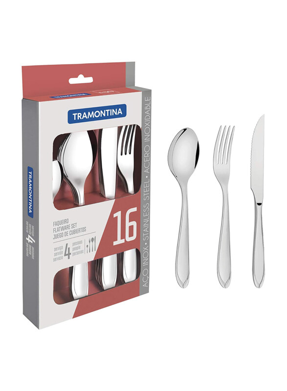 

Tramontina Laguna 16-Piece Stainless Steel Flatware Set with Steak Knife and High Gloss Finish and Detailing on the Handles, 25299607, Silver