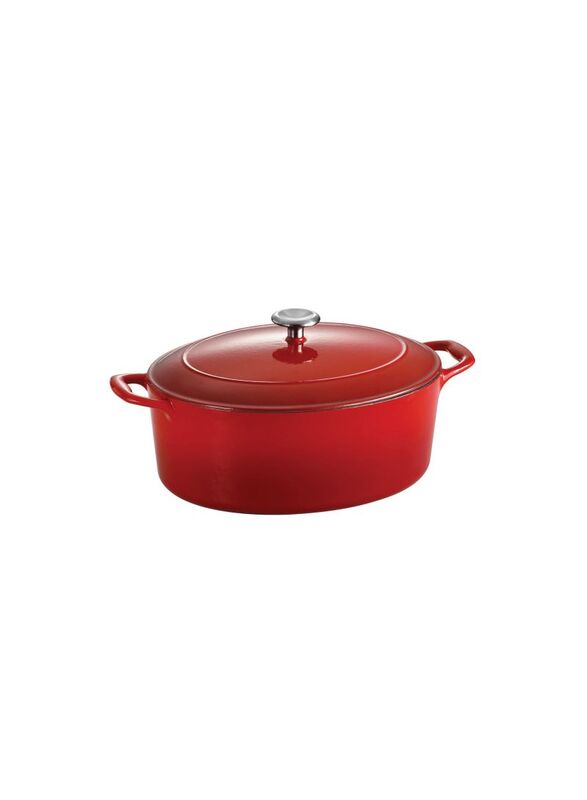 Tramontina 7 Qt Enamelled Series 1000 Cast Iron Covered Oval Dutch Oven, Red