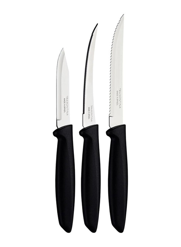 

Tramontina 3-Piece Triplex Multi-purpose Knife Set for Peeling Tomatoes & Steaks, 23498040, Silver/Black