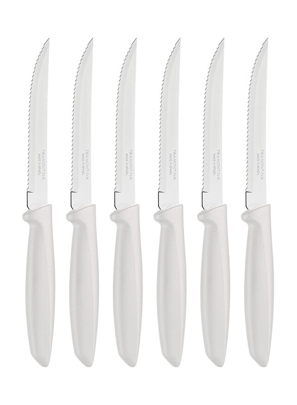 

Tramontina 6-Piece Stainless Steel Steak & Fruit Knife Set with Polypropylene Handle, 23498354, Silver/White