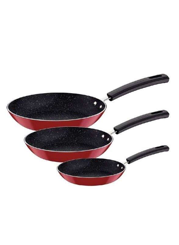 Tramontina 3-Piece Aluminium Round Starflon Max Non Stick Coating Frying Pans Set, 20/24/26 cm, Red