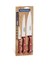Tramontina 3-Piece Knife Set, Silver/Red