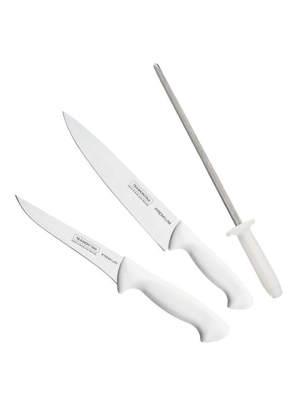 Tramontina 3-Piece Stainless Steel Premium Knife Set, Silver/White