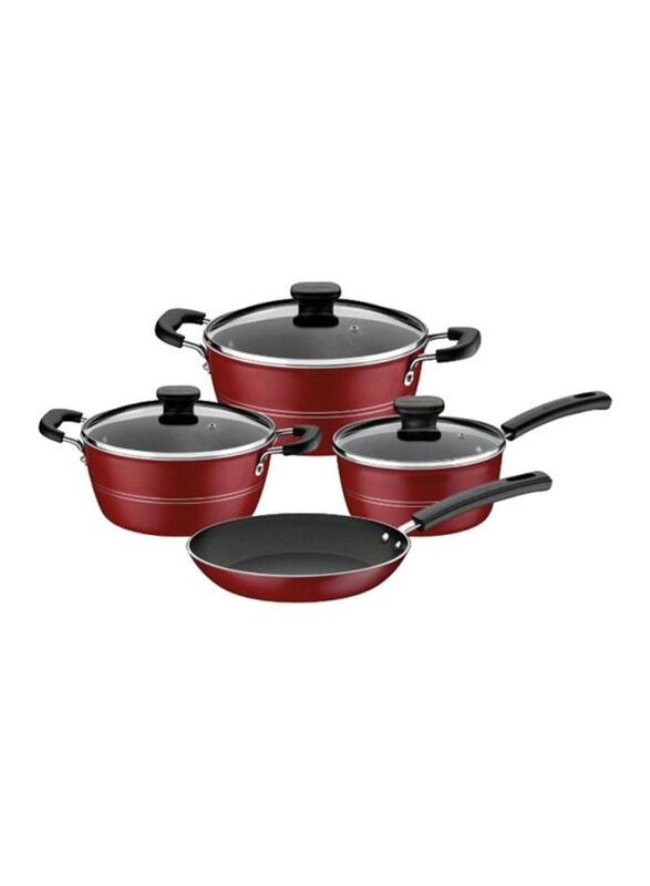 Tramontina 4-Piece La-Nea Aluminium Round Cookware Set with Lid, Red