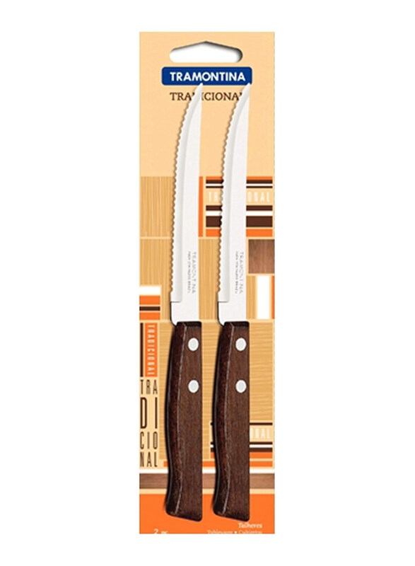 

Tramontina 2-Piece 5 Inch Tradicional Steak Knife Set with Stainless Steel Blade and Natural Wood Handle, 22200205, Brown