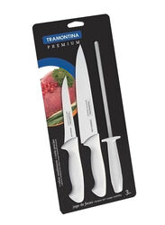 Tramontina 3-Piece Stainless Steel Premium Knife Set, Silver/White