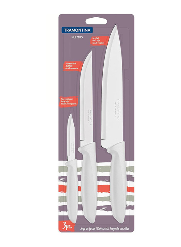

Tramontina 3-Piece Stainless Steel Cutlery Knife Set with Polypropylene Handles, 23498826, Silver/White