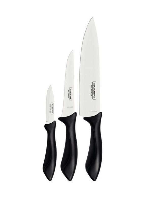 Tramontina 3-Piece Affilata Stainless Steel Knife Set with Polypropylene Handles, 23699050, Black/Silver