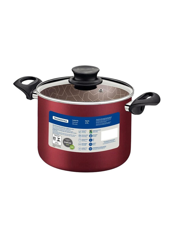 

Tramontina 26cm Paris Exterior Starflon Max Red PFOA Free Non-Stick Coating Round Aluminium Stock Pot with Interior, 39.3 x 27.4cm, Red