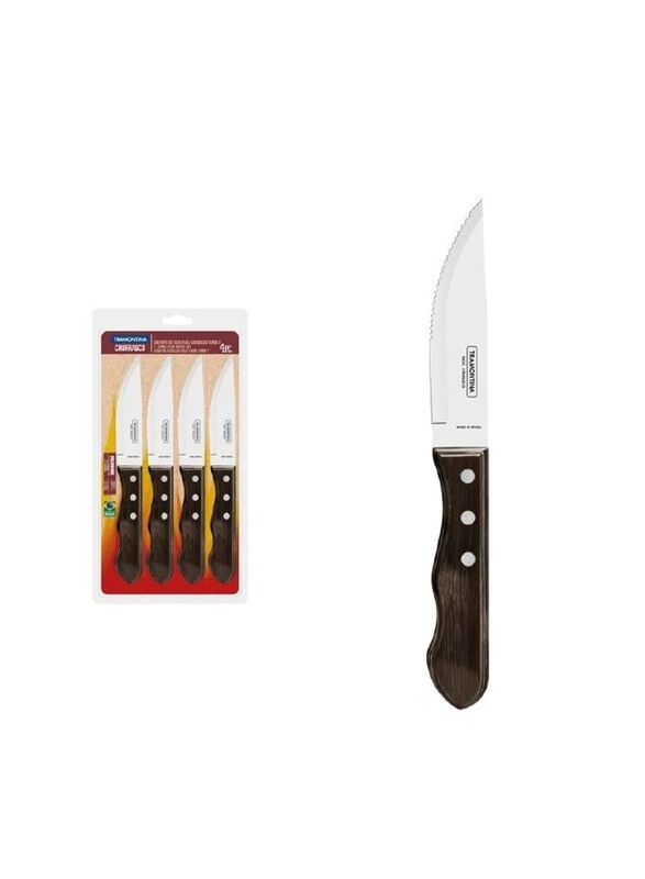 Tramontina 4-Piece Stainless Steel Jumbo Professional Sharp Chef Knives Set with Plywood Handles, Dark Brown/Silver