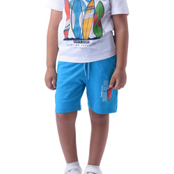 Victor & Jane Boys' Comfortable 2-Piece T-Shirt & Shorts Set (2-8 Years)- Off-White & Blue, 100% Cotton