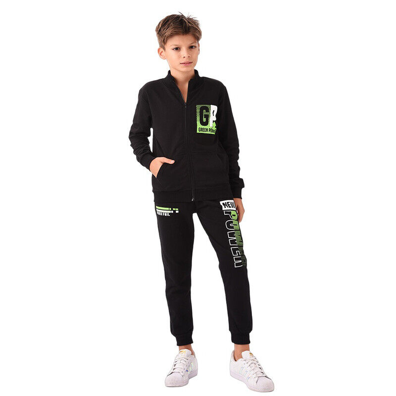 

Urbasy Kids 100% Cotton, Zip Thru Sweatjacket with Joggers Set - BLACK